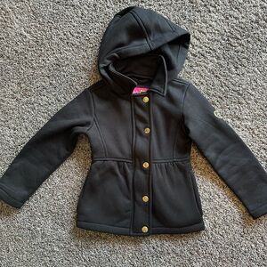 Little Girls Black Hooded Jacket with Gold Buttons-Size 4